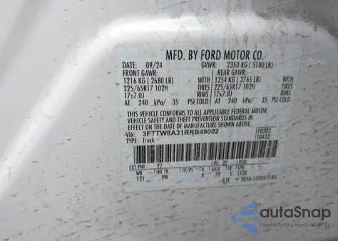 2024 Ford Maverick Xl z USA, uszkodzony, nr VIN 3FTTW8A31RRB49002